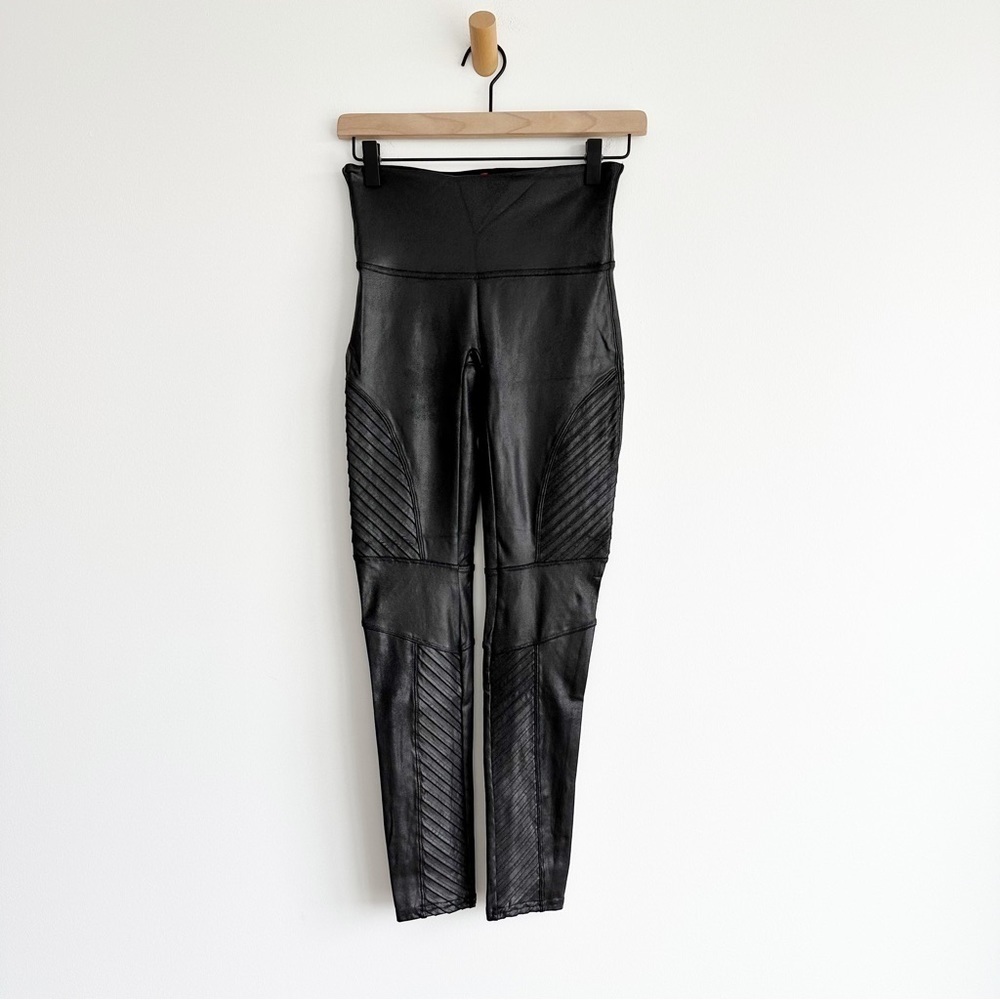 SPANX Faux Leather Moto Leggings Black - Size Medium